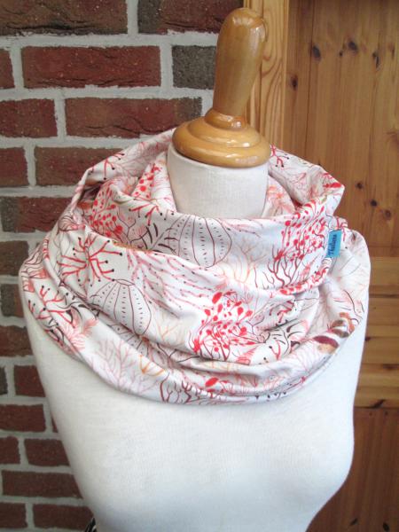 Preview: toller Schal mit KORALLEN Meerestraum Loopschal aus Jersey Geschenk z. Geburtstag Muttertag